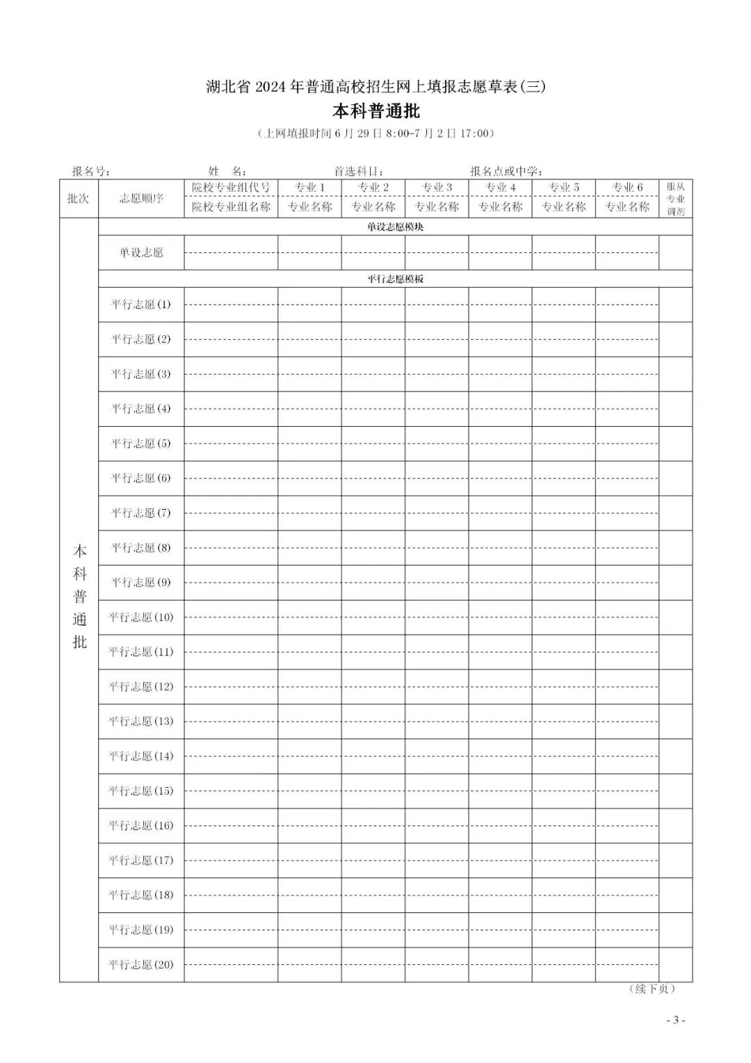 1719904706330619.jpg 2025湖北高考志愿填报样表,考生可以填几个志愿?附填报注意事项