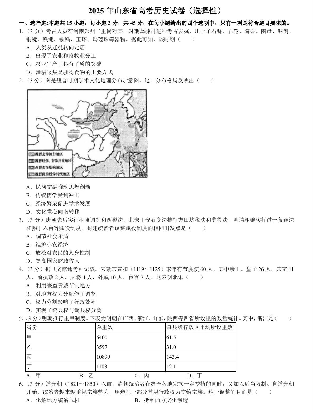 1755834571978663.jpg 2025山东新高考历史试卷真题及答案解析,附考点题型及分值分布